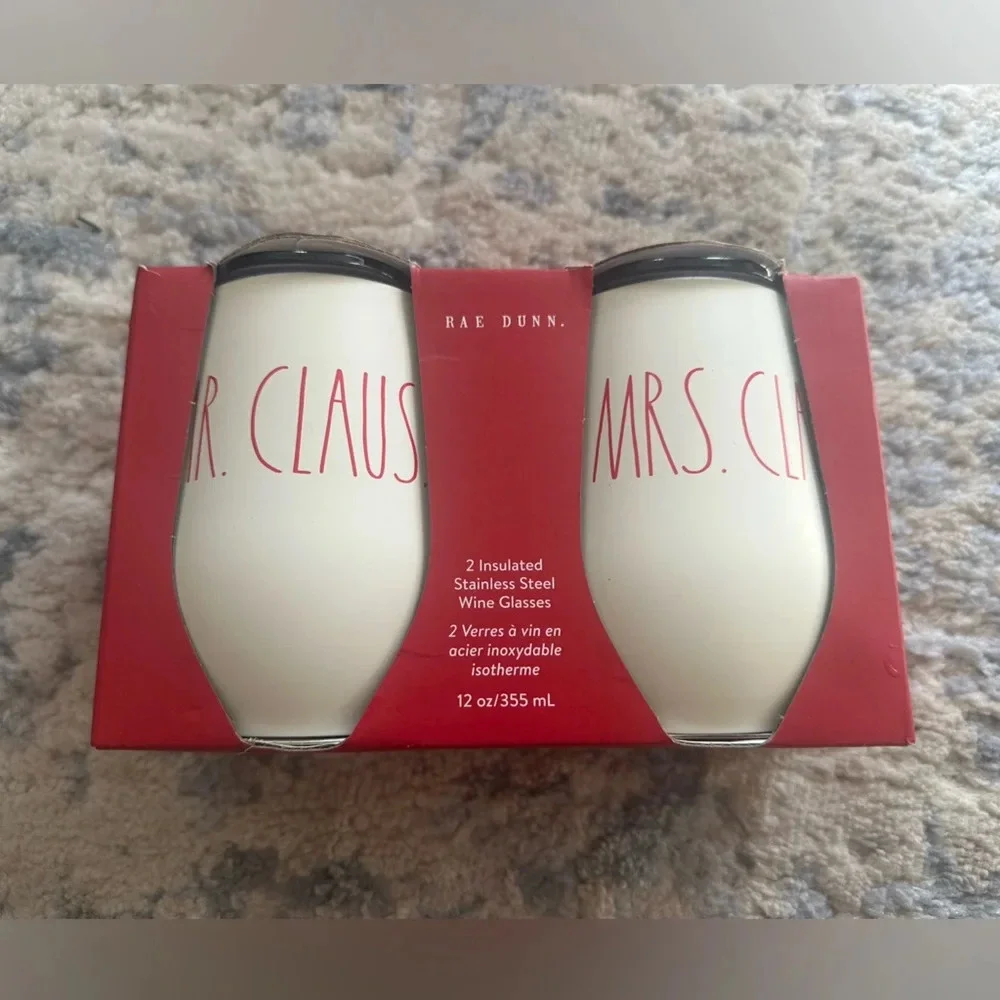 Rae Dunn Mr. Claus Mrs. Claus Insulated Wine Tumbler Set Christmas Holiday Gift